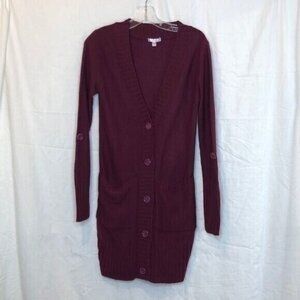 Plum Long Knit Cardigan with Long sleeves or 3/4ths sleeves Size S